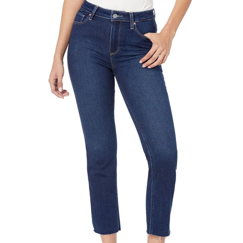 PAIGE CINDY CROPPED RAW HEM JEANS IN UNPLUGGED DARK WASH SIZE 25 NEW‎